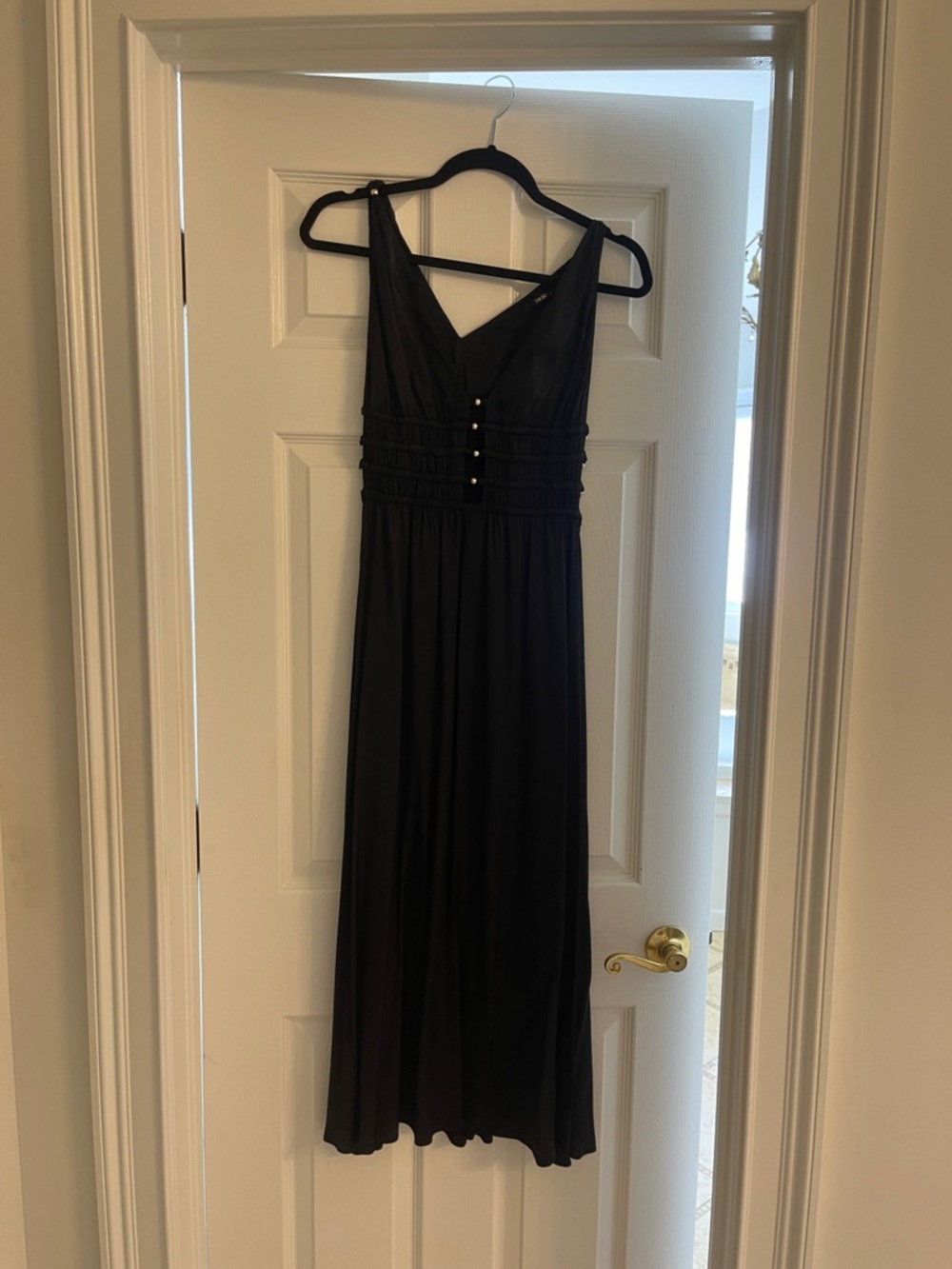 Maje Black Sleeveless V-Neck Maxi with Ruched Waist